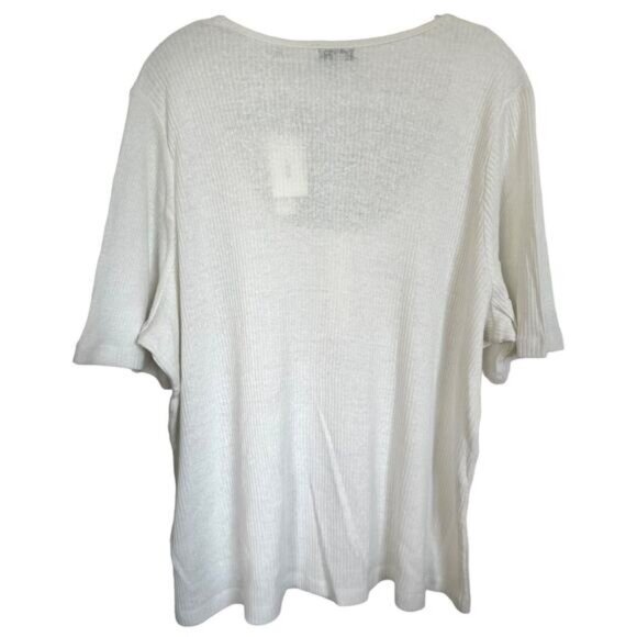 Vince Women's Short Sleeve Scoop Neck Henley Top Semi-Sheer Sz XXXL Optic White - Picture 6 of 12